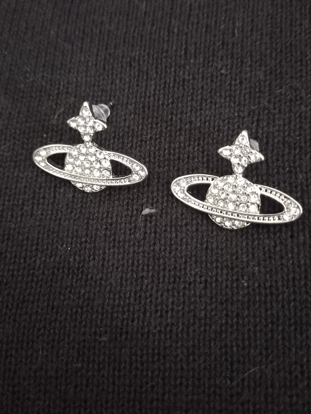 Silver Crystal Planet Stud Earrings - Vivienne Westwood Style